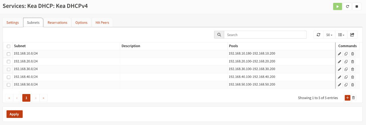 Subnets DHCP Kea OPNsense par VLAN