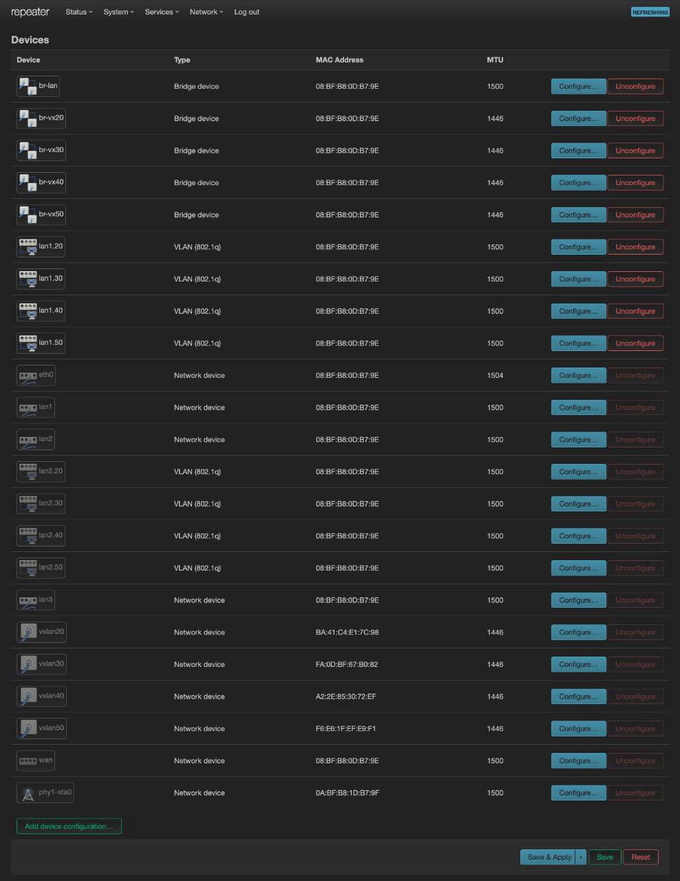 Devices répéteur OpenWrt (vxlan, bridges, 8021q)