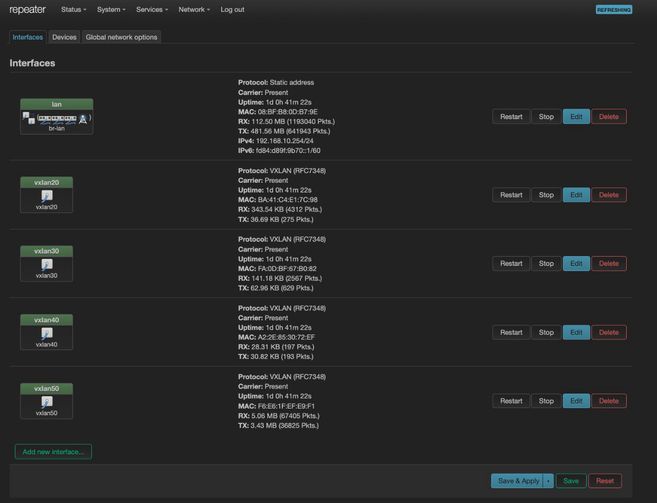 Interfaces répéteur OpenWrt (lan + vxlan)